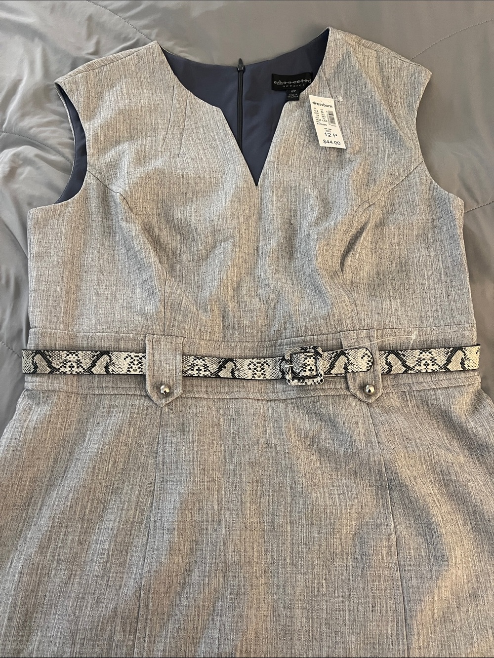 connected apparel Gray Sheath Dress with Snake-Print Belt